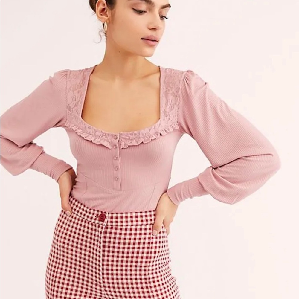 Free people kissin Kate fitted lace blouson sleeve shirt small